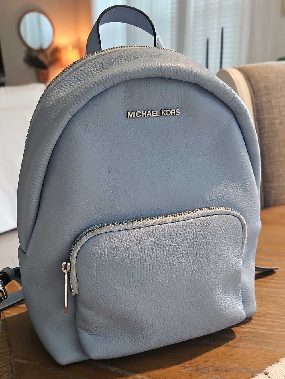 Michael Kors Powder Blue Pebbled Leather Mini Backpack
